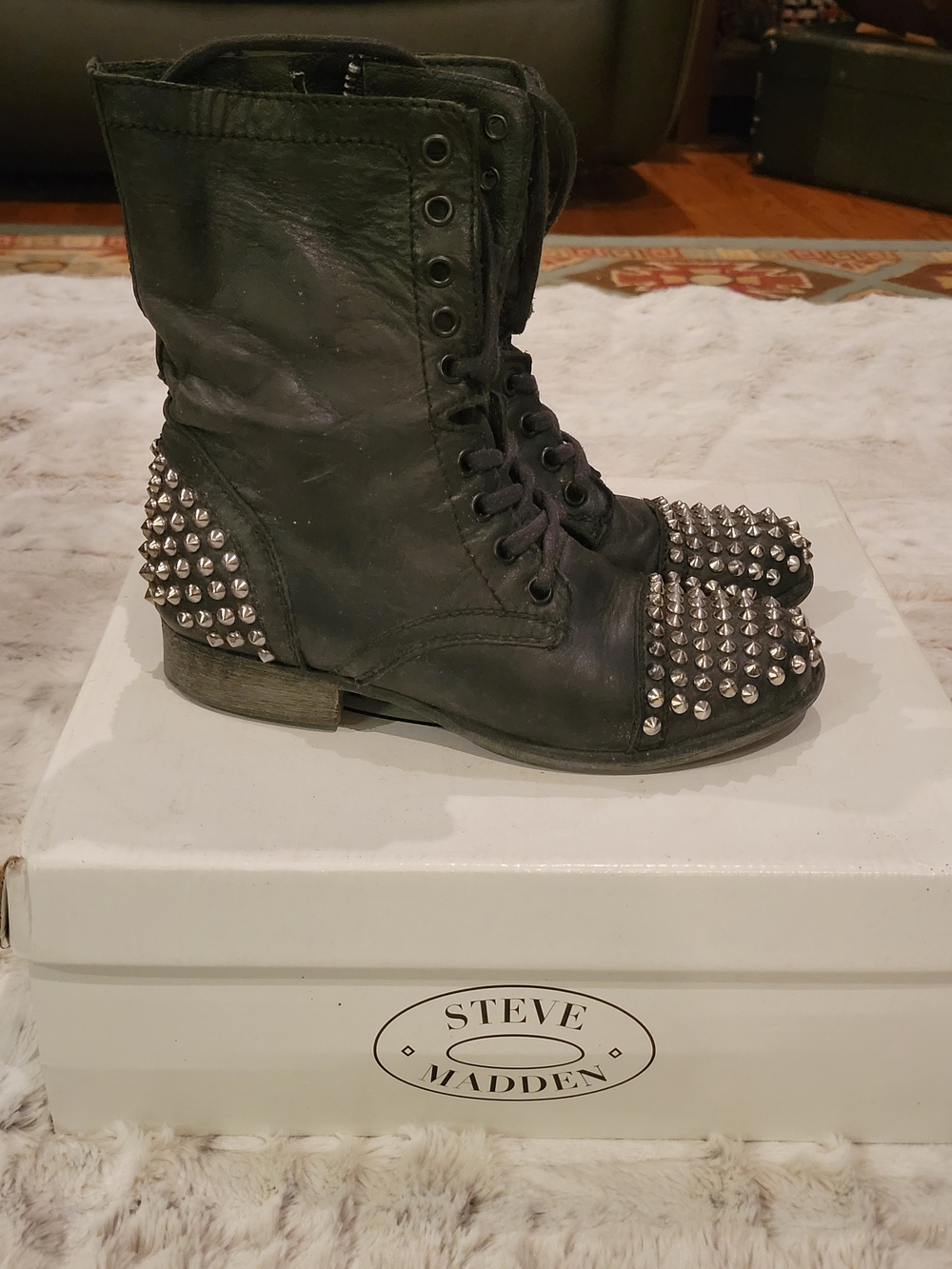 Steve Madden Black Studded Combat Boots